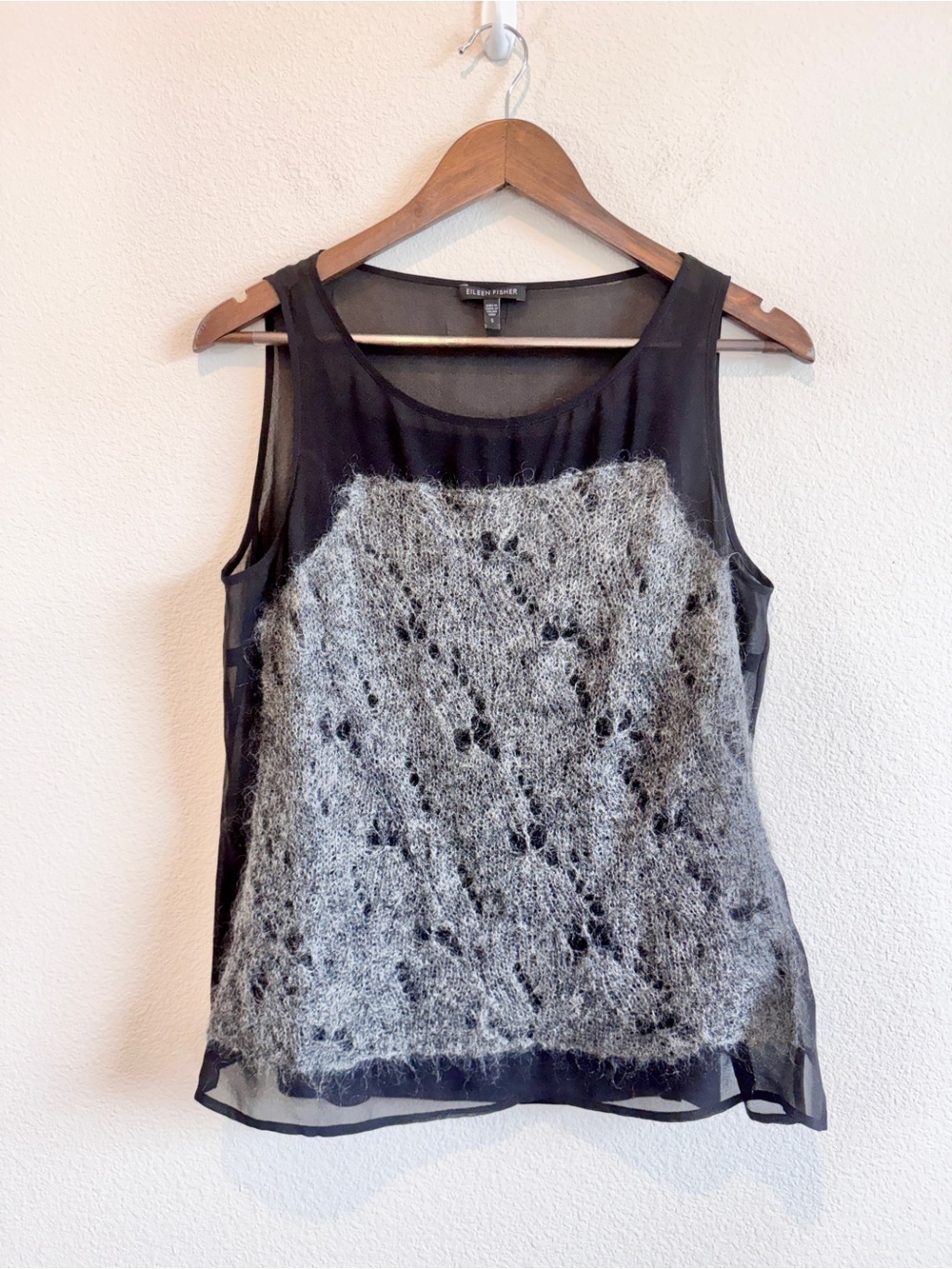 Eileen Fisher Mohair Silk Sheer Tank Gray Luxe Layering Minimalist Top S G31